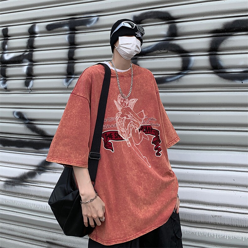 B239-X1025-P38美式字母做旧水洗短袖落肩袖短袖T恤男,男装T恤,星座514-2(原B239)