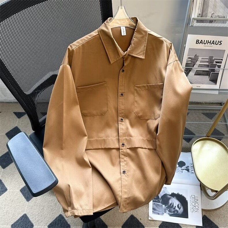 休闲长袖衬衫男痞帅宽松纯色外穿工装开衫纽扣衬衣潮CY385-P36,男装衬衫,星座412-3