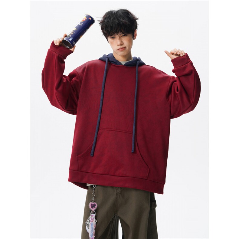 现货WY10166-特P48控88美式复古撞色解构拼接大码男宽松情侣卫衣,男装卫衣,电商A059