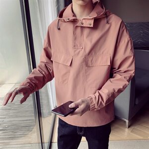 9077 秋款工装外套男 潮流运动流行韩版连帽夹克男 P65 橘色图片