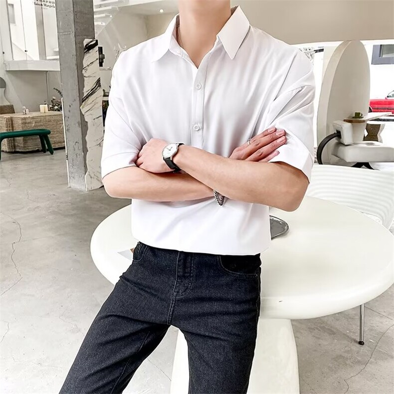 polo衫男士时尚潮流夏季商务落肩短袖T恤修身纯色翻领五分袖PL05,男装T恤,星座1116A-2（原606A-1）