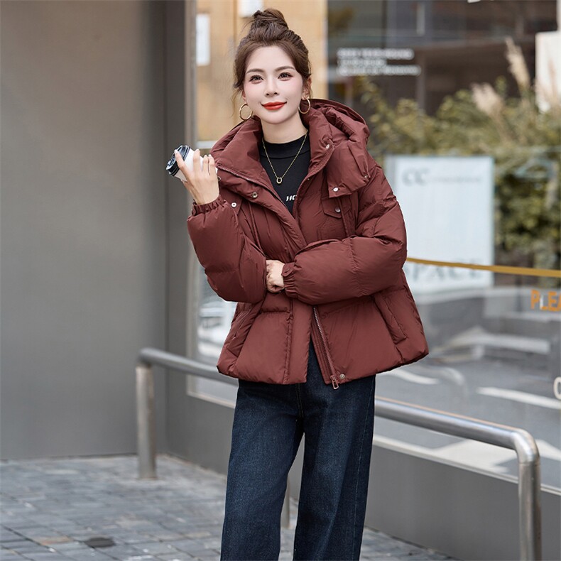 超好看红短款羽绒服女2025冬季新款时尚休闲连帽白鸭绒外套,女装羽绒服,采品优优