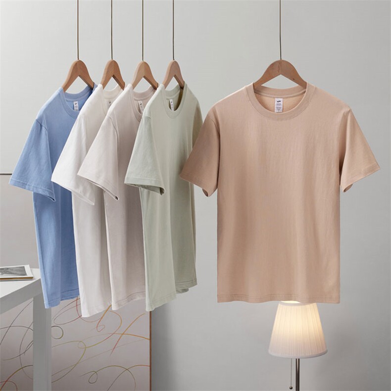 日系230g纯棉短袖T恤女装正肩圆领白t上衣纯色半袖打底衣服男，男装T恤，电商A110