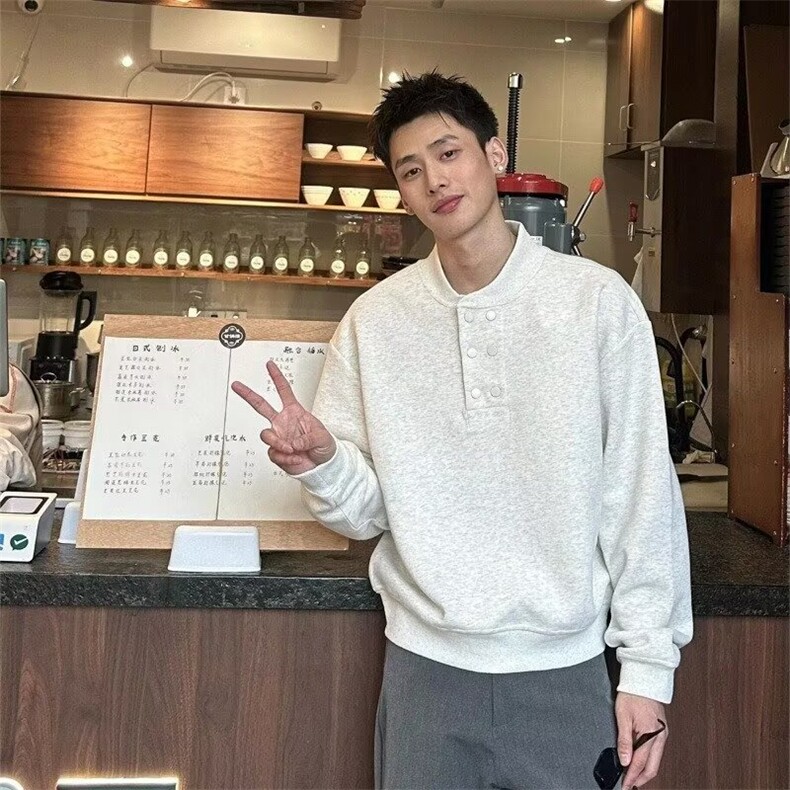 气质流行文艺ins新款简约日系亨利领双排拉链卫衣时尚潮流原宿,男装卫衣,星座506A
