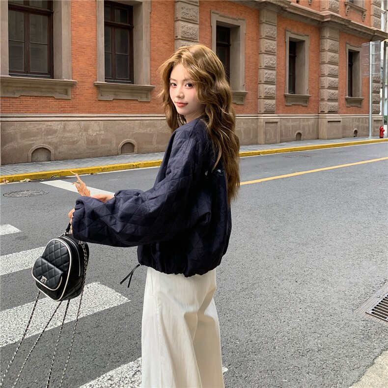 韩系菱格夹棉短外套女秋冬新款高级感休闲宽松加厚小个子棉衣夹克,女装短外套,2C326
