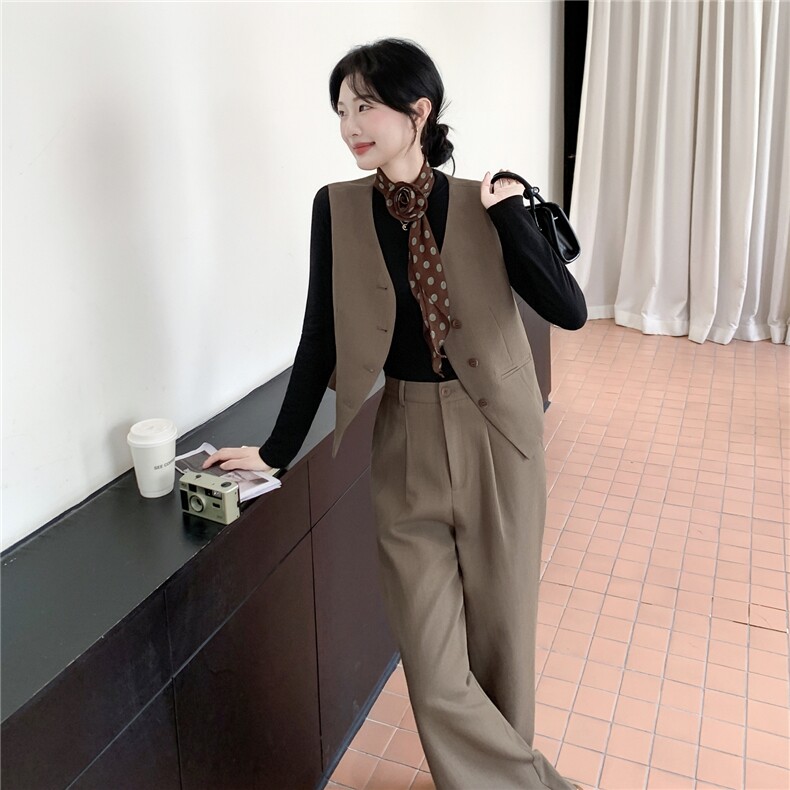 新品2C273-9016-P160-K248咖色马甲阔腿裤两件套,女装套装/套裙,2C273
