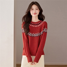 100羊毛衫慵懒松弛感费尔岛毛衣女秋冬季新款亮丝提花针织上衣，女装羊毛衫，艾米