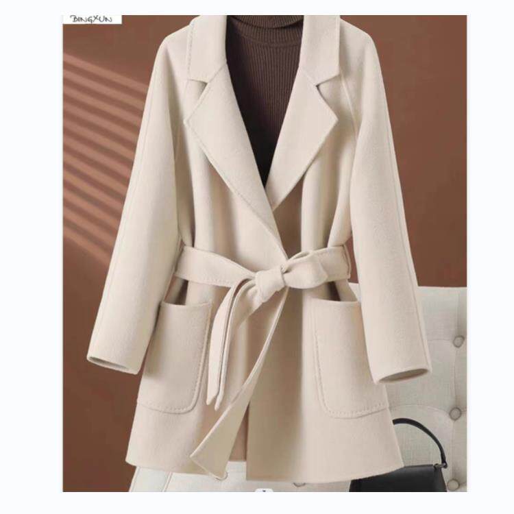 中长款双面羊绒大衣浴袍款70羊毛双面呢外套，女装双面呢大衣，美吧服饰