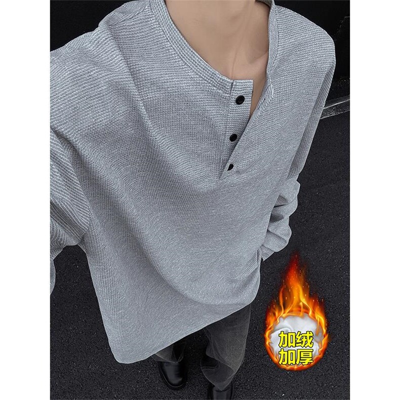 冬季抖音长袖T恤男保暖大码打底衫男T1748J加绒-特P25，男装T恤，电商A001