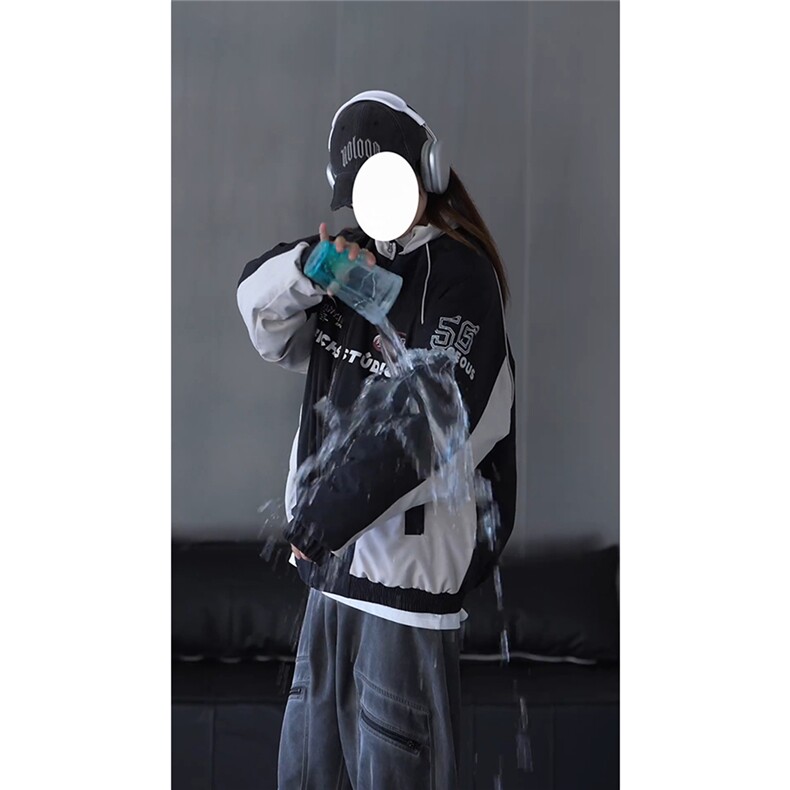 抖音视频截图只展示大货 印花立领机车潮牌棉服77950特P85图片