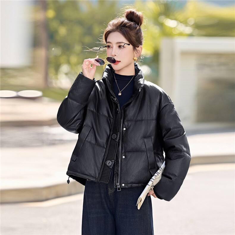 高级感羽绒服女2025冬季新款高端时尚百搭翻领PU皮保暖短款外套J,女装羽绒服,意芙