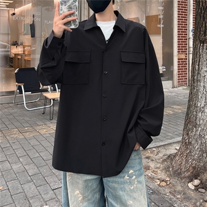 C5077/P40秋装新款长袖多口袋工装衬衫男大码宽松潮流衬衣上衣图片