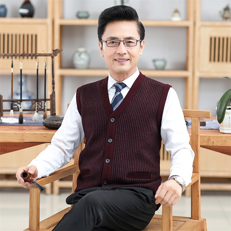 秋冬季毛衫系扣开衫打底衫中老年男保暖针织毛衣外套爸爸上衣,男装针织衫/毛衣,钱塘6003（原4033）