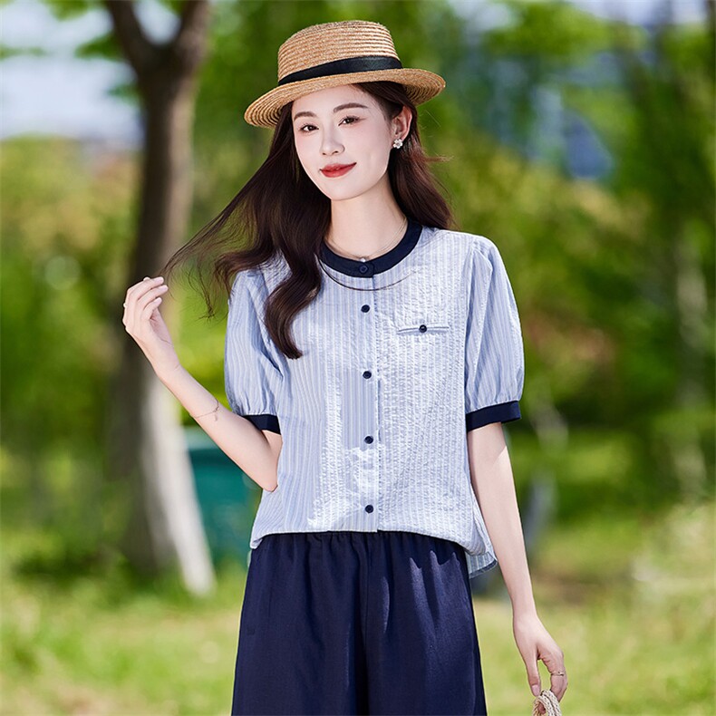 棉麻女夏季2025新款大方得体穿搭一整套短袖衬衫休闲裤,女装衬衫,靓衣阁