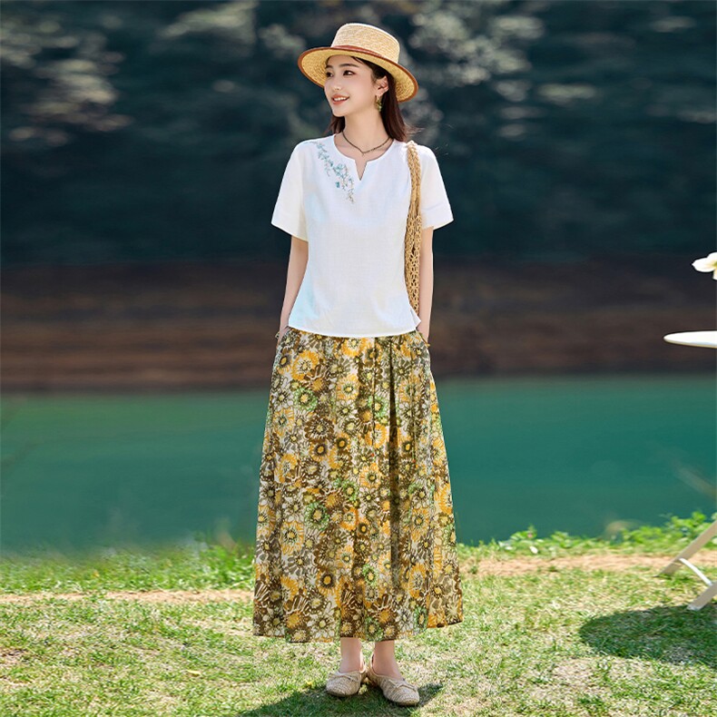 夏季薄款纯棉碎花半身裙女2026新款时尚气质妈妈洋气减龄休闲裙子,女装半身裙,倪叶myz