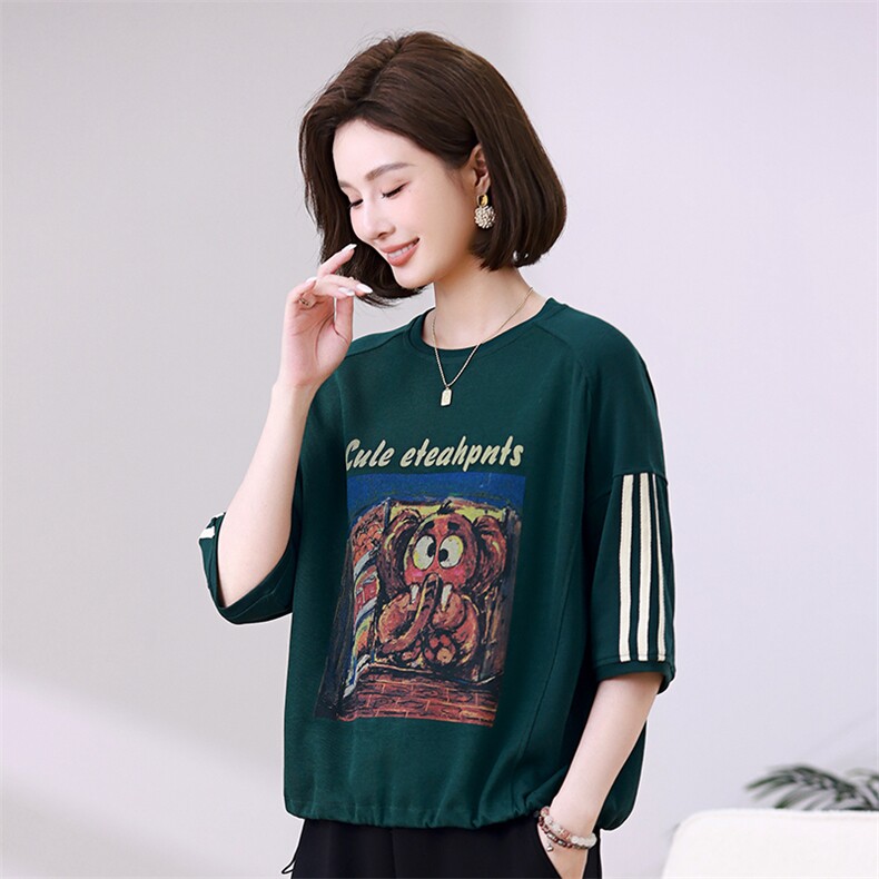 时尚宽松显瘦红色印花短袖T恤女夏季新款韩版百搭休闲上衣潮,女装衬衫,叶笙衣