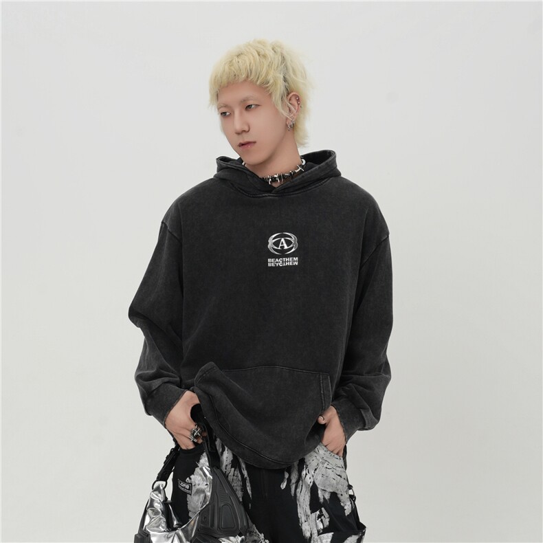 设计感水洗磨破宽松连帽卫衣秋季新款潮牌情侣外套1015-WY370-P95,女装短外套,四季星座1015
