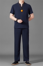 风唐装短袖衬衫男夏季中老年风中式长裤套装MJ5107T-P97，男装衬衫，星座1105-3