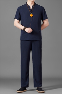 风唐装短袖衬衫男夏季中老年风中式长裤套装MJ5107T-P97图片