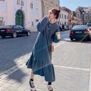 现货 271-1501 冬装颗粒绒连衣裙鱼尾裙图片