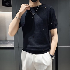 男士绣花针织衫半袖时尚圆领紧身半截袖丝光棉短袖毛衣M865，男装针织衫/毛衣，星座1116A-2（原606A-1）
