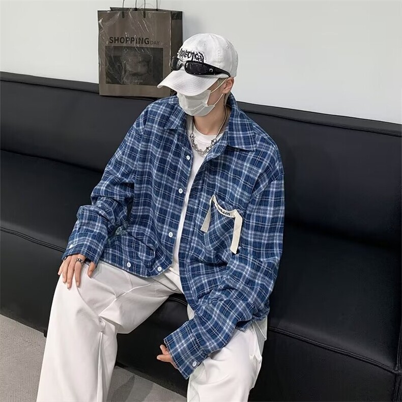 男士格长袖衬衫春季2024新款HJ06P36,男装衬衫,星座1116-2