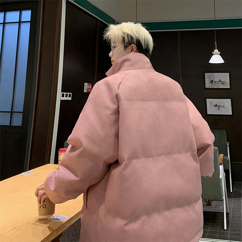 粉色冬pu皮衣做旧男外套棉服面包服PU051P85直播,男装皮衣,星座1904A