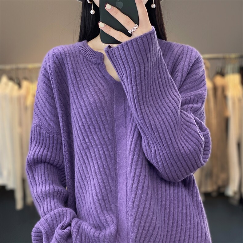 时尚百搭女士宽松显瘦秋冬羊毛衫,女装羊毛衫,绒迪羊绒