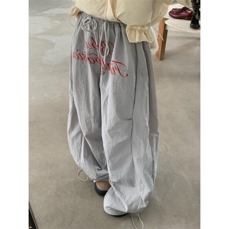 美式复古字母棉裤男女冬季设计感加绒加厚弯刀裤宽松褶皱阔腿裤子,男装休闲裤,星座506A