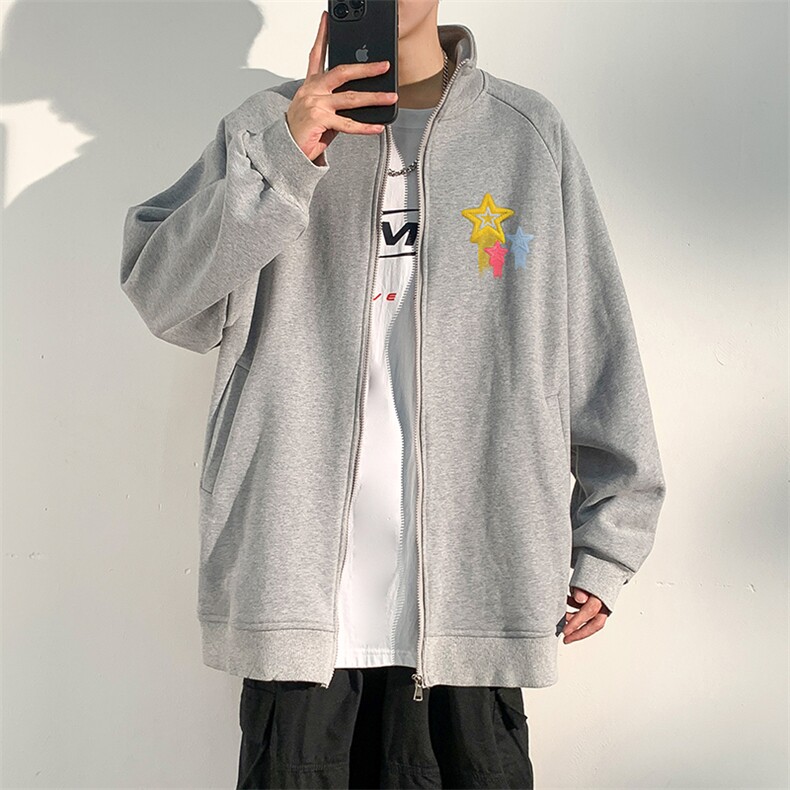 Y6611P45光影墙秋季新款立领开衫外套款星星发泡印花休闲宽松,男装卫衣,电商A026-1