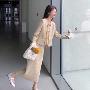 新中式国风显瘦套装女2025春秋季新款高级感盘扣外套半身裙两件套图片