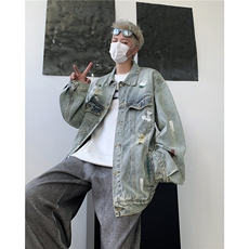 DJK8633-P70春秋破洞泼墨牛仔外套男水洗潮牌痞帅机车设计感夹克，男装夹克，星座603-2