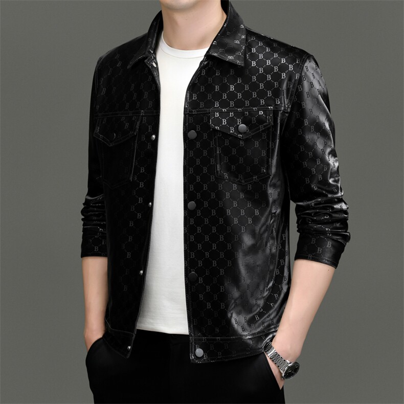 皮衣外套男士2026春秋季新款潮流痞帅翻领机车服休闲皮夹克男,男装夹克,钱塘6003（原4033）