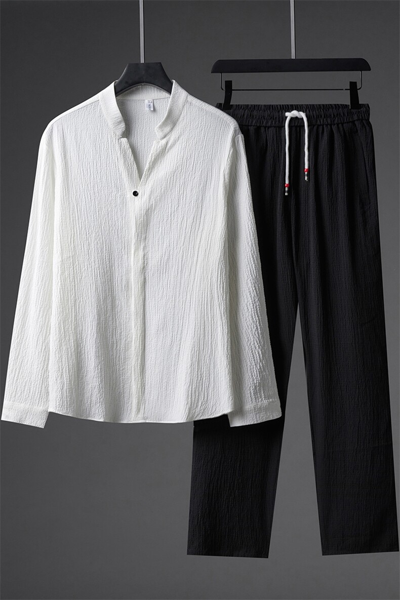 秋季高品质褶皱风青年男士套装休闲两件套潮流TZ301-P120,男装休闲套装,星座305A（原312A-1）