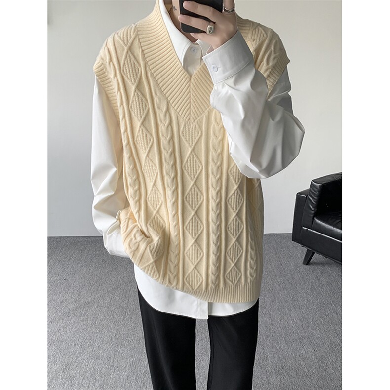 韩系叠穿复古麻花针织衫马甲男学院风早秋穿搭上衣服背心9097P58,男装背心/马甲,电商B312