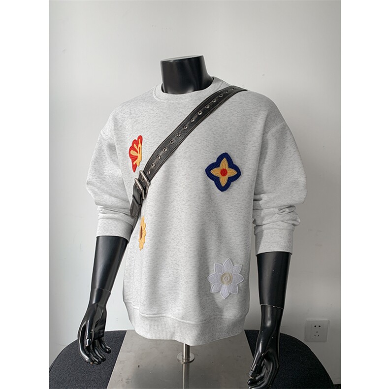 2026新款350g重磅华棉小众设计感花卉刺绣卫衣男W24583-特P30控65，男装卫衣，电商A001-1