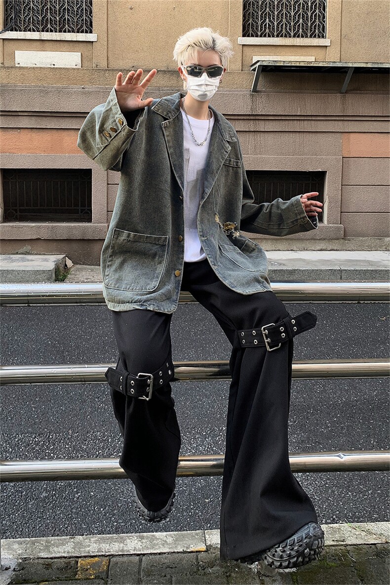 牛仔外套男秋冬季美式高街vibe宽松休闲水洗做旧潮牌痞帅西服夹克,男装夹克,星座505-2（原电商A260-1)
