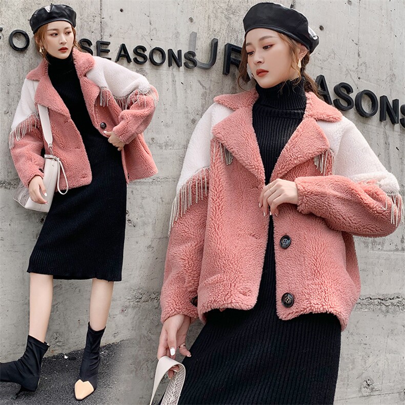 拼色颗粒绒毛呢外套个性减龄保暖柔软舒适甜美时尚，女装毛呢外套，美吧服饰
