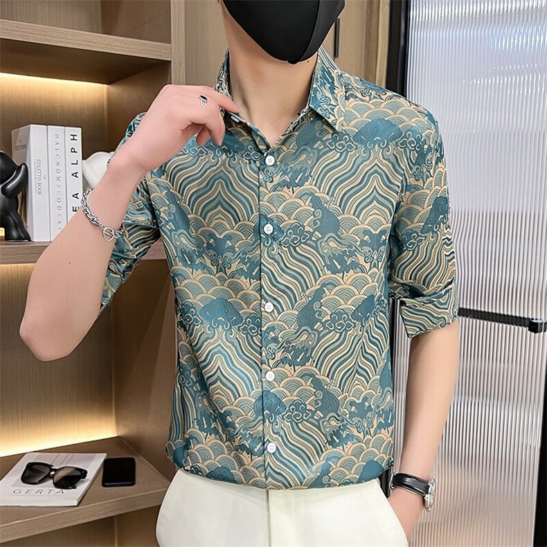 507A-CS536-P482025春夏时尚七分袖丝滑冰丝衬衫中袖衬衣,男装衬衫,星座507A（原星座306B-2）