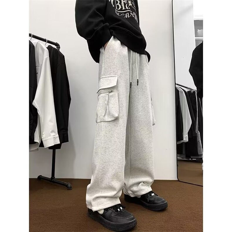 工装裤男秋季日系复古多口袋阔腿裤子痞帅大码宽松休闲KA877,男装休闲裤,星座1116A-1（原606A）