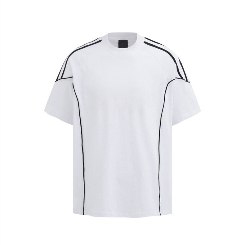 高品质二开240克宽松纯棉美式高街痞帅拼接织带短袖T恤特P25,男装T恤,电商A486-1