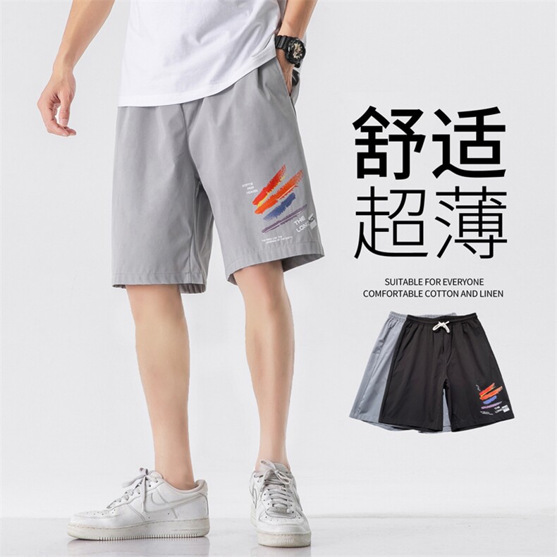 K206 P25 无影墙 彩虹印花时尚港风加大码学生五分裤糖果沙滩裤男图片