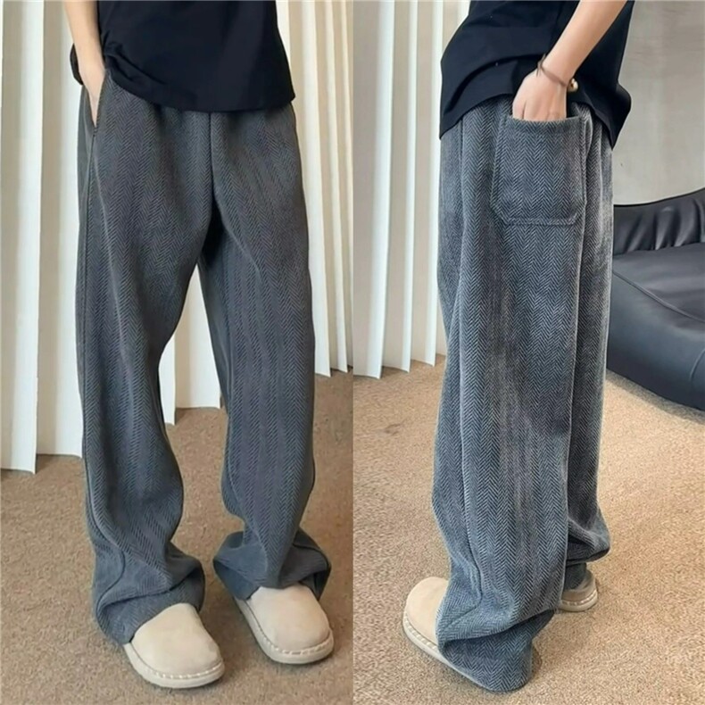 加绒vintage休闲卫裤男秋冬季日系潮牌宽松直筒加厚裤子K6785-P41,男装休闲裤,星座412-3