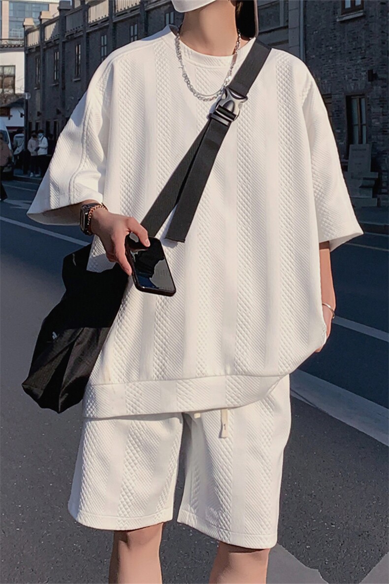 TZ83132/P65夏季新款提花短袖短裤t恤休闲宽松大码两件套套装男,男装休闲套装,电商A141