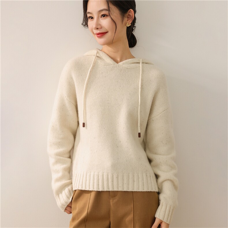 2025年秋季新款百搭金豆纱加厚连帽衫，女装羊毛衫，慕洵羊绒