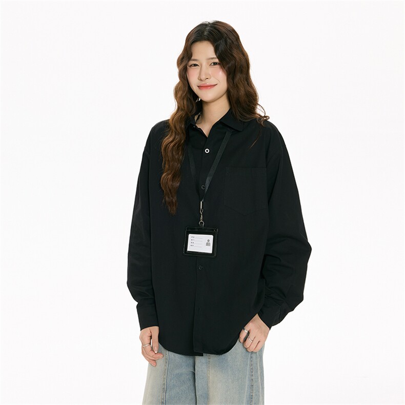 秋季纯色长袖衬衣通勤宽松情侣款纯棉上衣男女5Q1112-TP3058，男装衬衫，电商A102