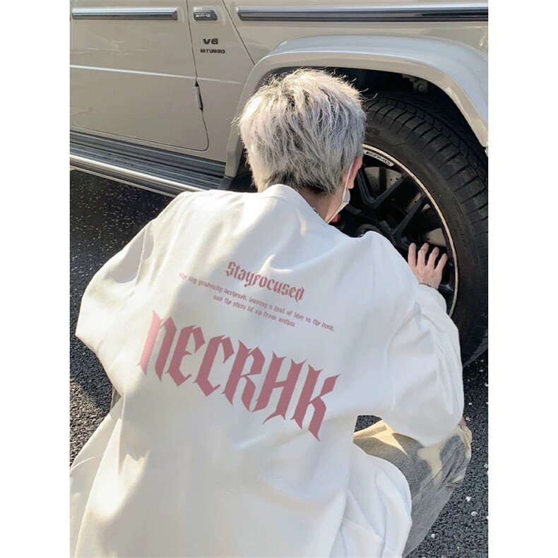 美式纯棉长袖t恤男款春秋季2025新款高街潮牌白色圆领内搭打底衫,男装T恤,星座506A