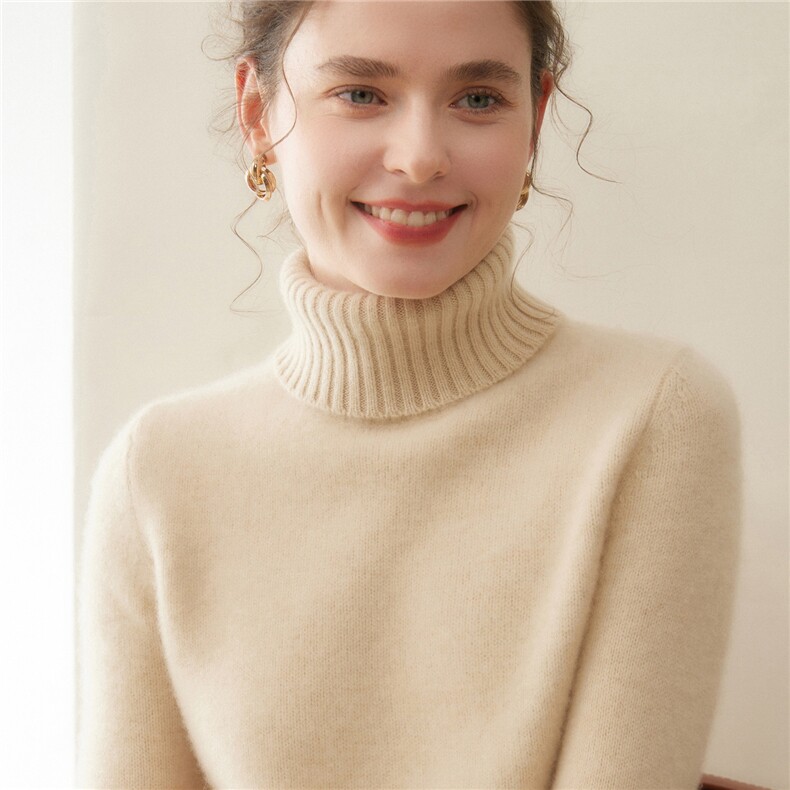 高级感设计扭花加厚高领女羊绒衫针织宽松内搭打底衫套头毛衣上衣,女装羊绒衫,暖凌绒