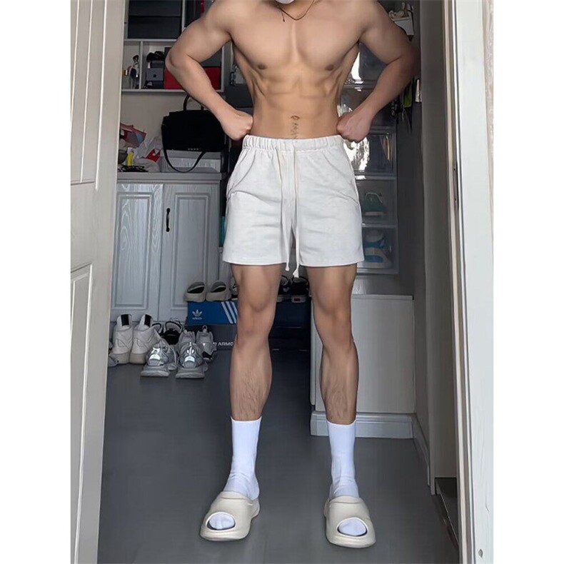 性张力穿搭男浅灰色健身短裤夏季纯棉透气运动裤子篮球训练三分裤,男装牛仔裤,星座1608-2