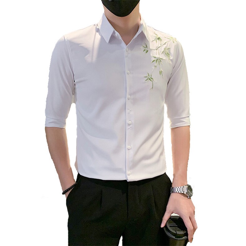 B2166502P502025夏装新款刺绣新中式中袖衬衫潮男社会小伙风,男装衬衫,电商B216（原B302）